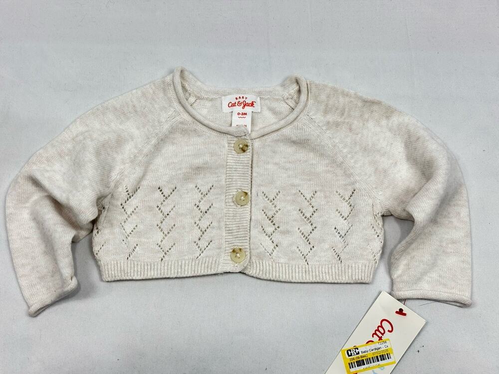 NWT Cat&Jack Cream Baby Girl Pointelle Cardigan Size 0-3 Months Classic Neutral